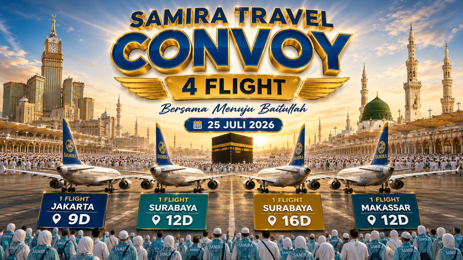 Konvoi Empat Pesawat Warnai Pemberangkatan Jamaah Umroh Samira Travel ke Jeddah